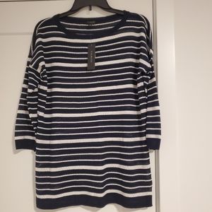 Talbots Navy 3/4 Sleeve Stripped Sweater